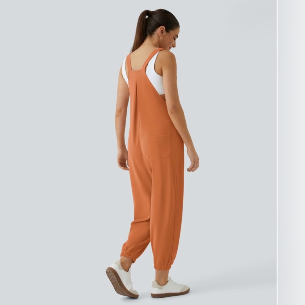 Halara Overalls Orange Cuffed Waffle Knit Jumpsuit Women's S , M - Picture 2 of 10